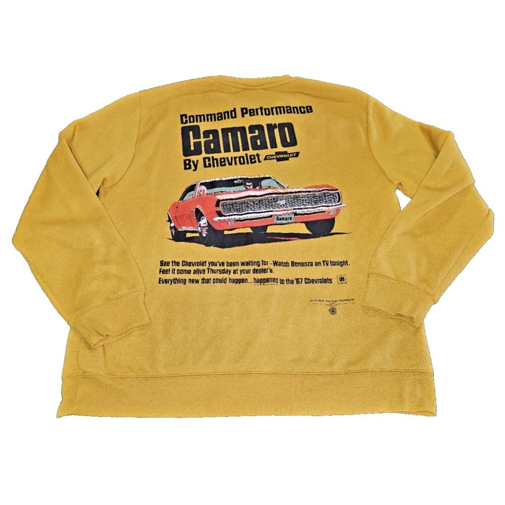 Vtg Chevrolet Camaro SS 1967 Sweatshirt Size LARGE By Chemistry Mustard yellow